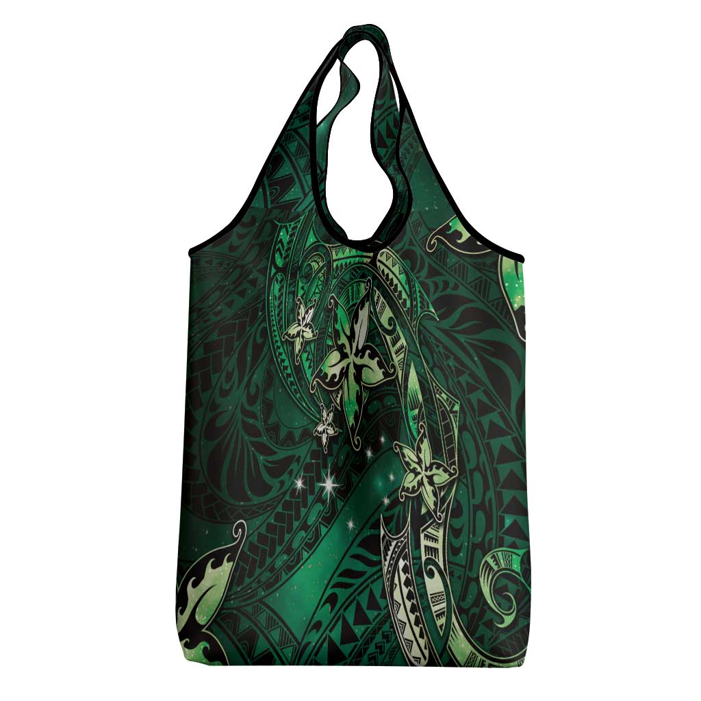 Hawaii Makahiki Season Grocery Bag Floral Tribal Tattoo Green Galaxy