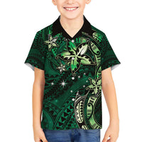 Hawaii Makahiki Season Kid Hawaiian Shirt Floral Tribal Tattoo Green Galaxy
