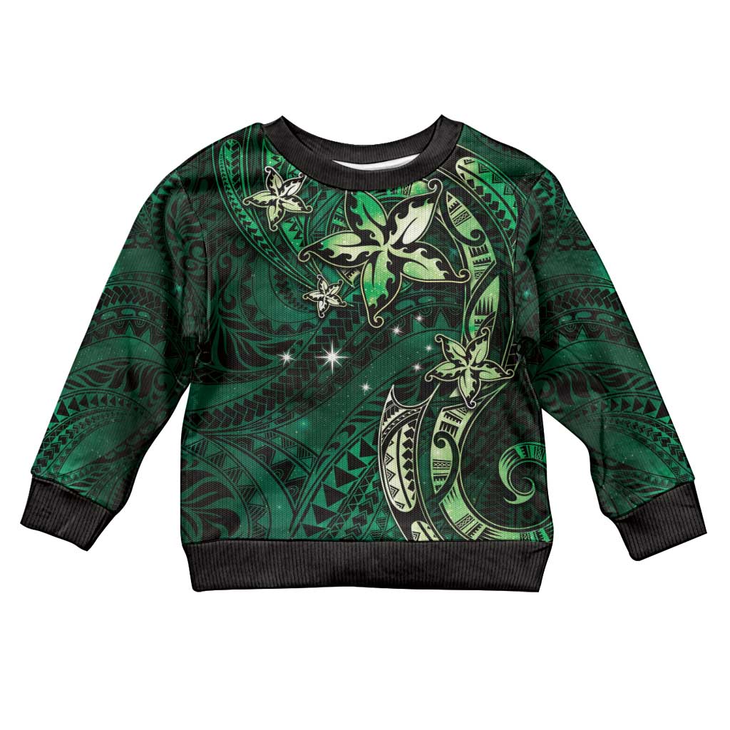 Hawaii Makahiki Season Kid Ugly Christmas Sweater Floral Tribal Tattoo Green Galaxy
