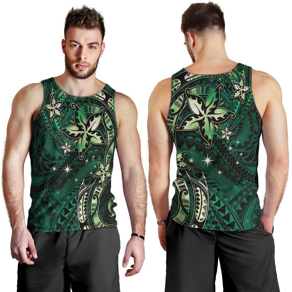 Hawaii Makahiki Season Men Tank Top Floral Tribal Tattoo Green Galaxy