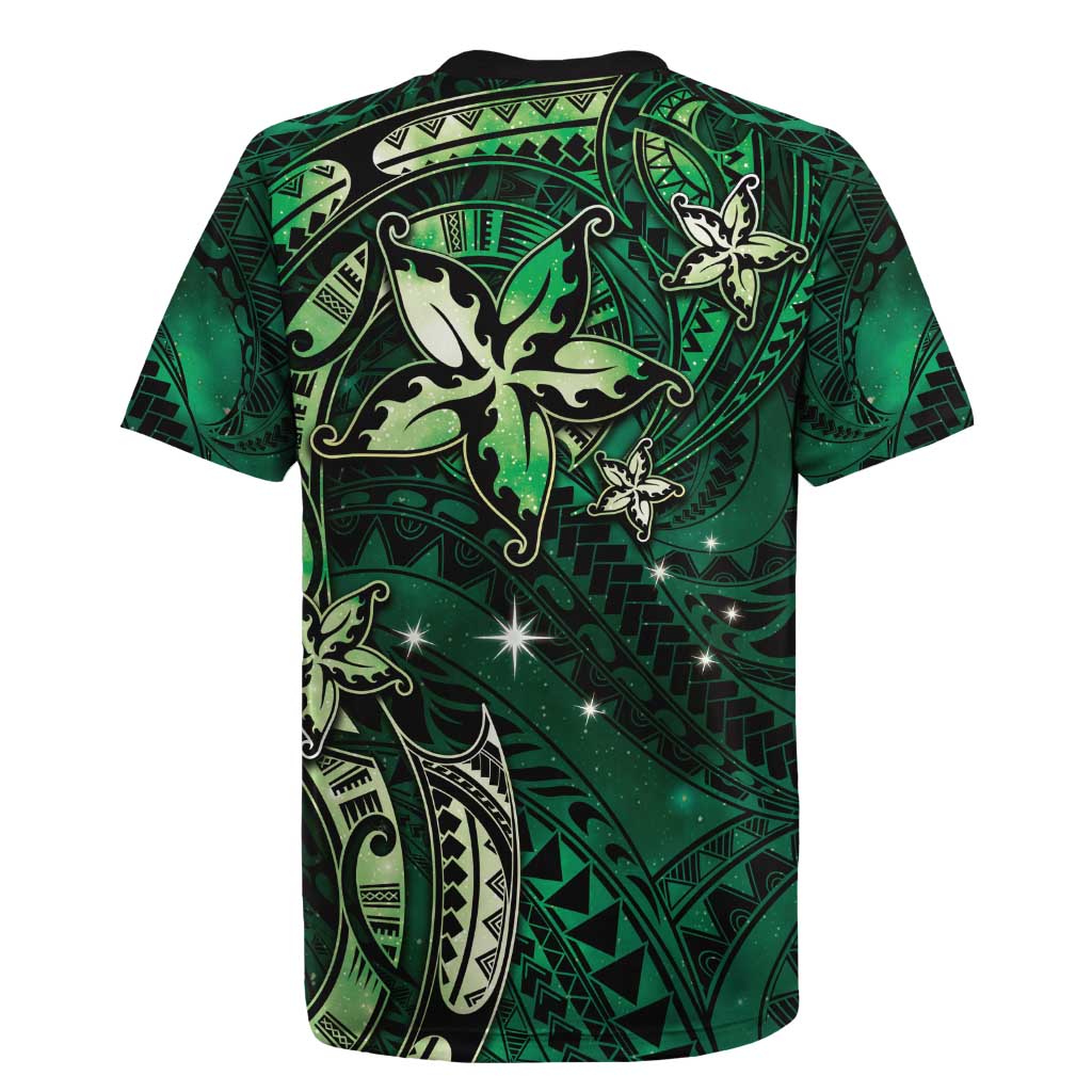 Hawaii Makahiki Season Rugby Jersey Floral Tribal Tattoo Green Galaxy