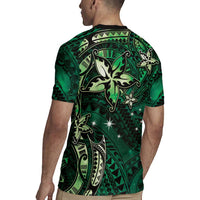 Hawaii Makahiki Season Rugby Jersey Floral Tribal Tattoo Green Galaxy