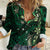 Hawaii Makahiki Season Women Casual Shirt Floral Tribal Tattoo Green Galaxy