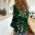 Hawaii Makahiki Season Women Casual Shirt Floral Tribal Tattoo Green Galaxy