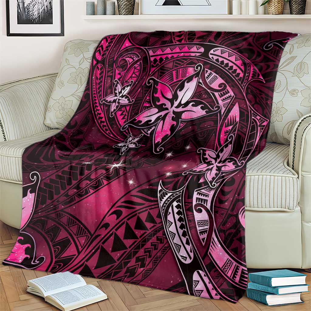 Hawaii Makahiki Season Blanket Floral Tribal Tattoo Pink Galaxy