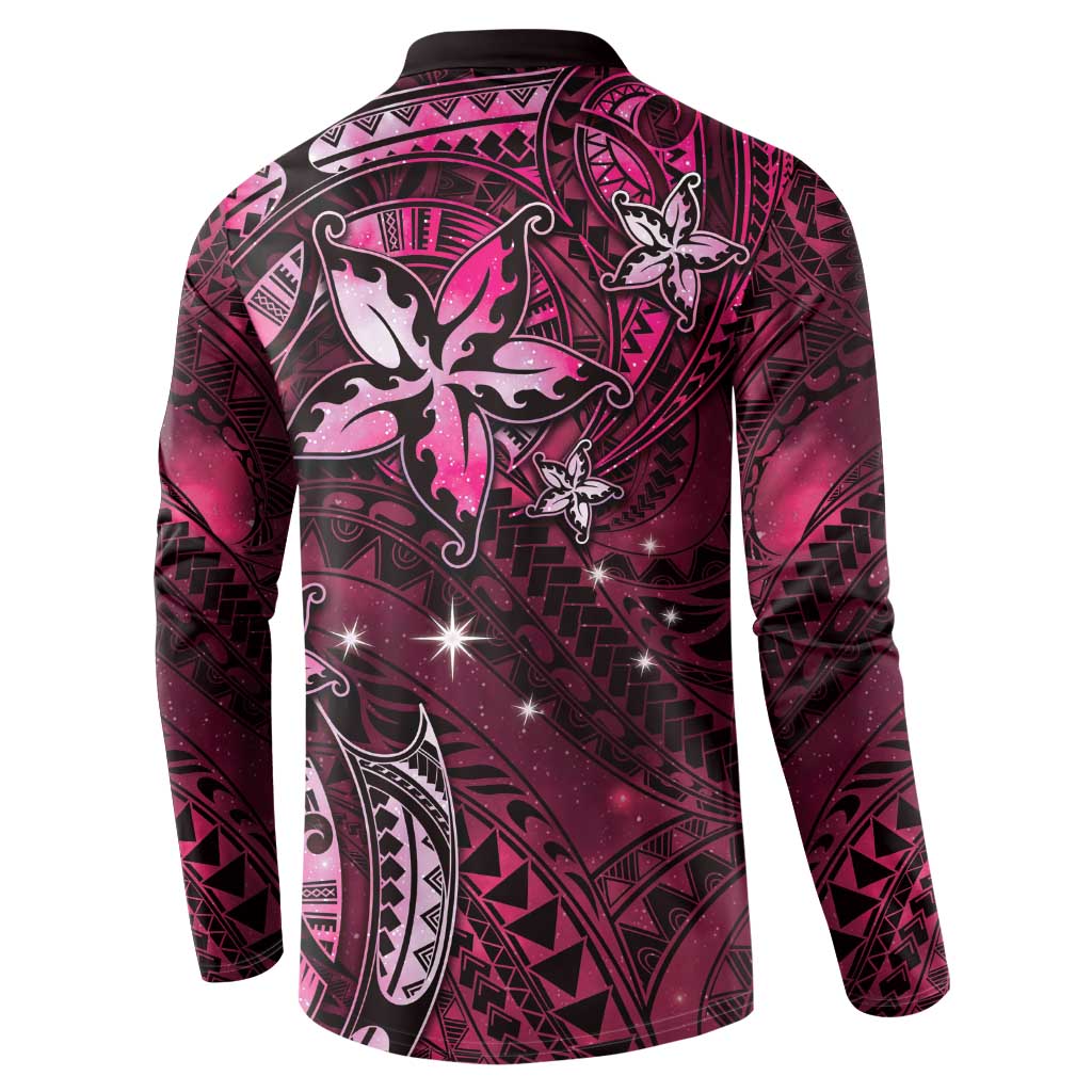 Hawaii Makahiki Season Button Sweatshirt Floral Tribal Tattoo Pink Galaxy