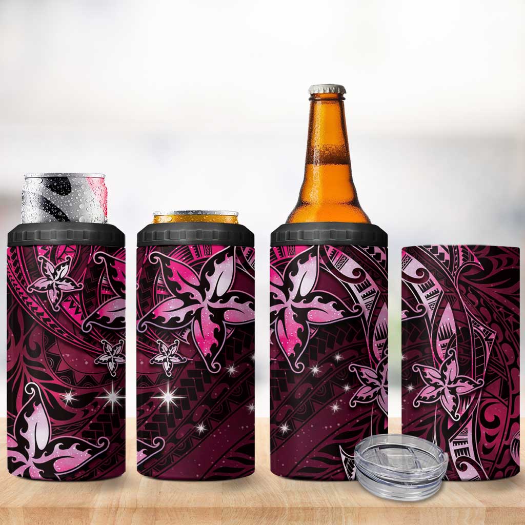 Hawaii Makahiki Season 4 in 1 Can Cooler Tumbler Floral Tribal Tattoo Pink Galaxy
