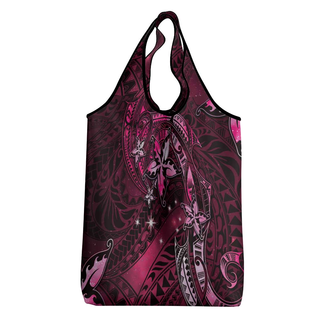 Hawaii Makahiki Season Grocery Bag Floral Tribal Tattoo Pink Galaxy