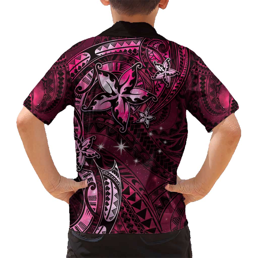 Hawaii Makahiki Season Kid Hawaiian Shirt Floral Tribal Tattoo Pink Galaxy