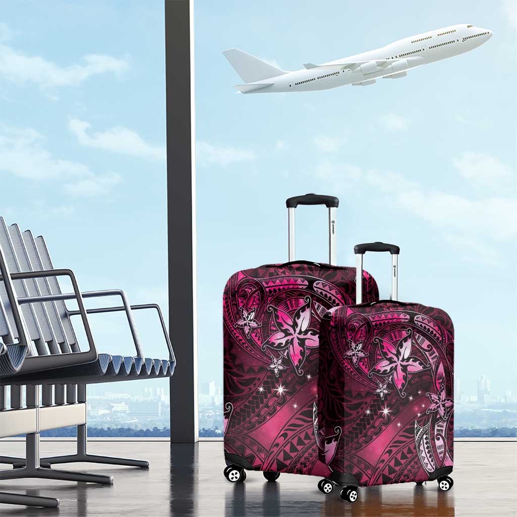 Hawaii Makahiki Season Luggage Cover Floral Tribal Tattoo Pink Galaxy