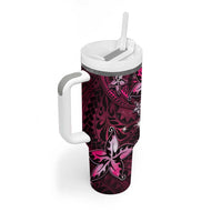 Hawaii Makahiki Season Tumbler With Handle Floral Tribal Tattoo Pink Galaxy