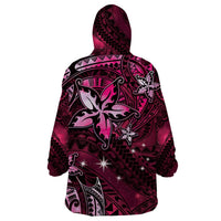 Hawaii Makahiki Season Wearable Blanket Hoodie Floral Tribal Tattoo Pink Galaxy