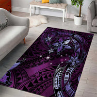 Hawaii Makahiki Season Area Rug Floral Tribal Tattoo Purple Galaxy