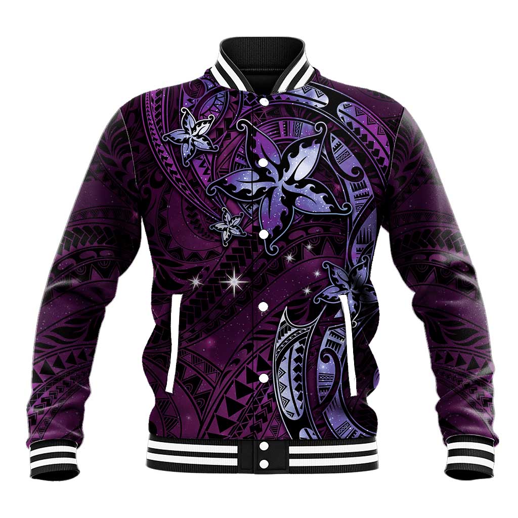 Hawaii Makahiki Season Baseball Jacket Floral Tribal Tattoo Purple Galaxy