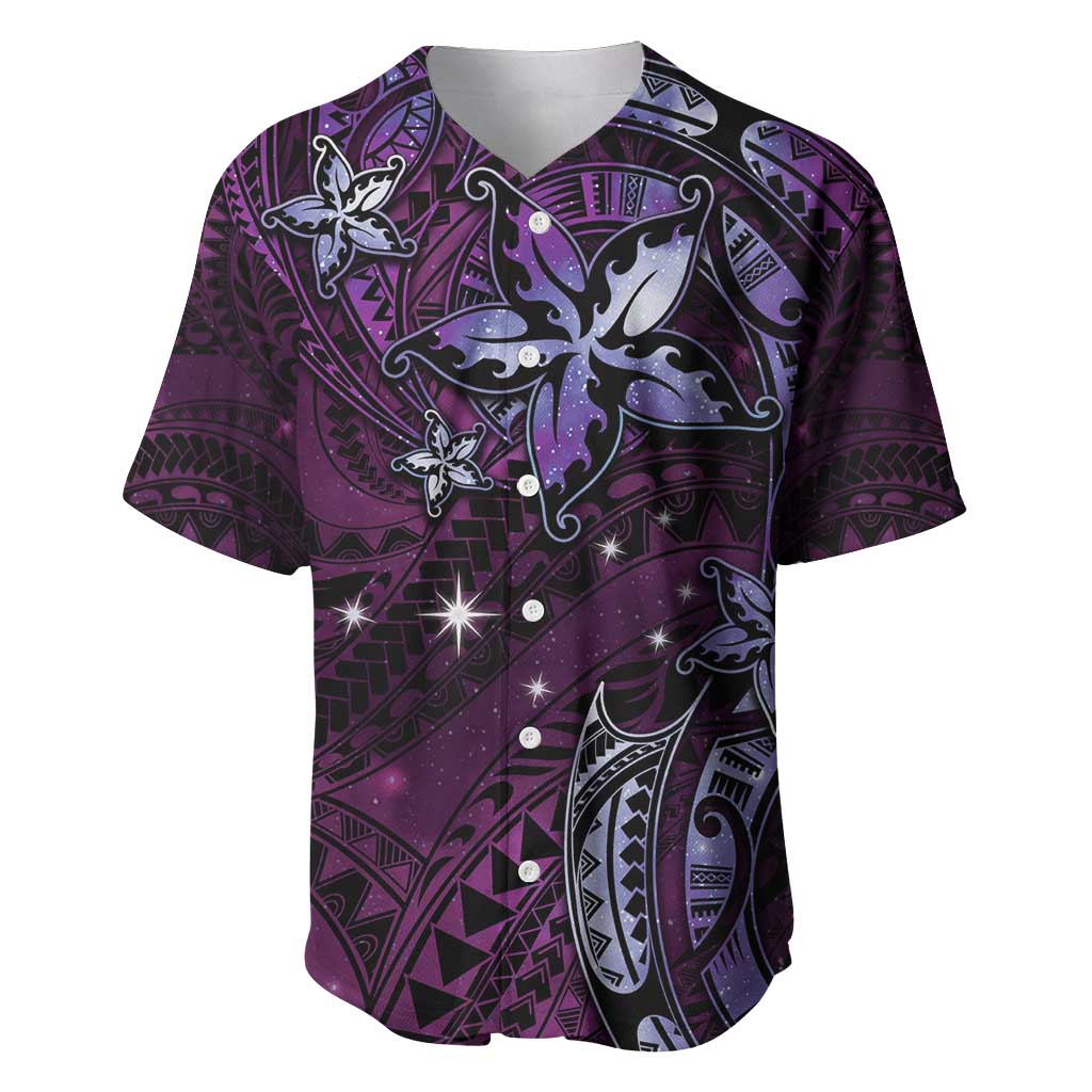 Hawaii Makahiki Season Baseball Jersey Floral Tribal Tattoo Purple Galaxy LT05 Purple - Polynesian Pride