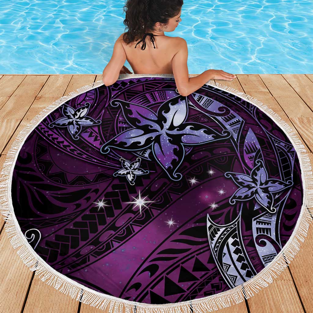 Hawaii Makahiki Season Beach Blanket Floral Tribal Tattoo Purple Galaxy