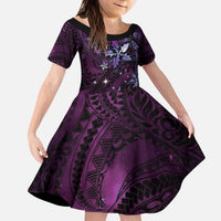 Hawaii Makahiki Season Family Matching Puletasi and Hawaiian Shirt Floral Tribal Tattoo Purple Galaxy