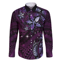 Hawaii Makahiki Season Family Matching Puletasi and Hawaiian Shirt Floral Tribal Tattoo Purple Galaxy