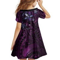 Hawaii Makahiki Season Family Matching Summer Maxi Dress and Hawaiian Shirt Floral Tribal Tattoo Purple Galaxy