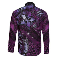 Hawaii Makahiki Season Family Matching Summer Maxi Dress and Hawaiian Shirt Floral Tribal Tattoo Purple Galaxy