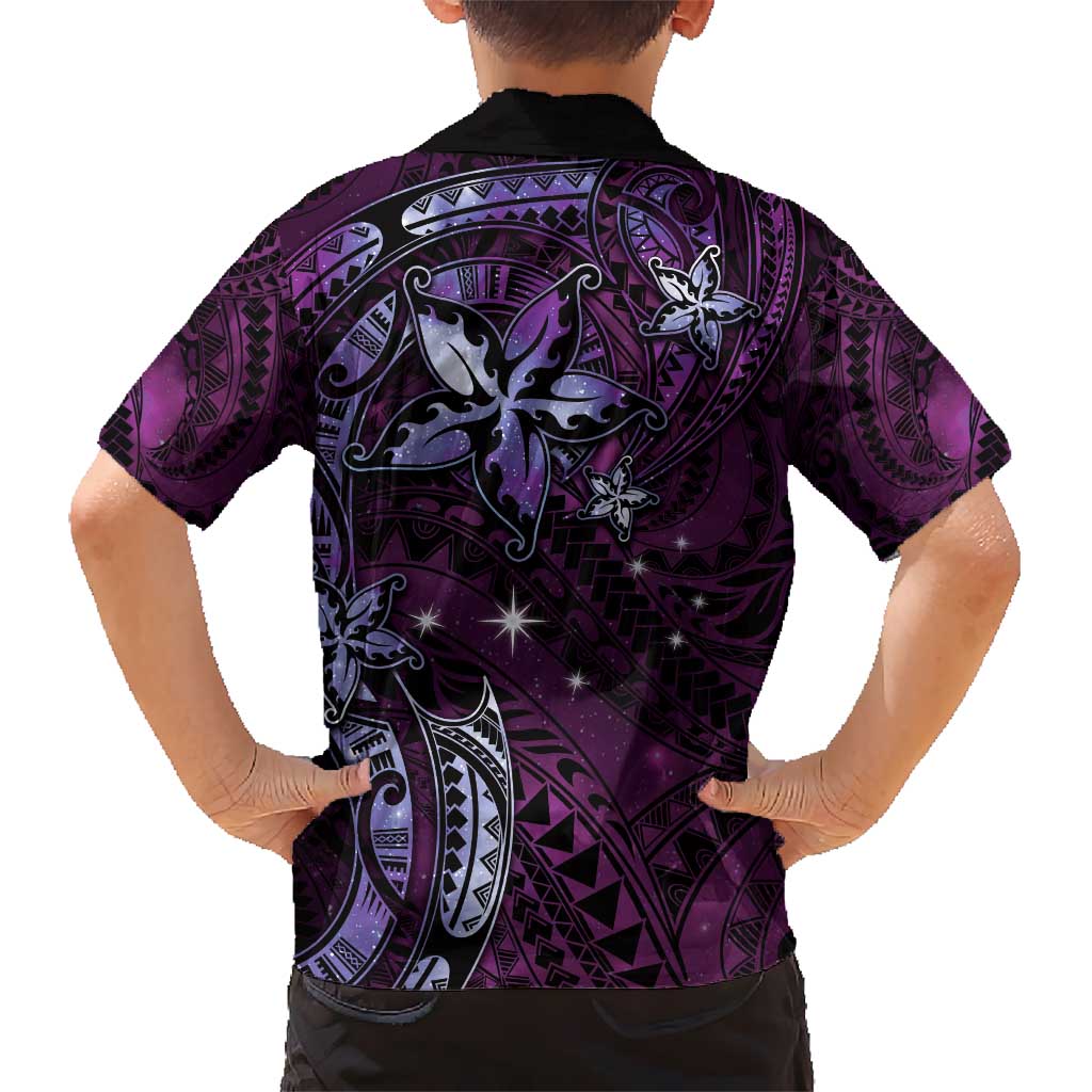 Hawaii Makahiki Season Kid Hawaiian Shirt Floral Tribal Tattoo Purple Galaxy