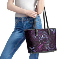 Hawaii Makahiki Season Leather Tote Bag Floral Tribal Tattoo Purple Galaxy
