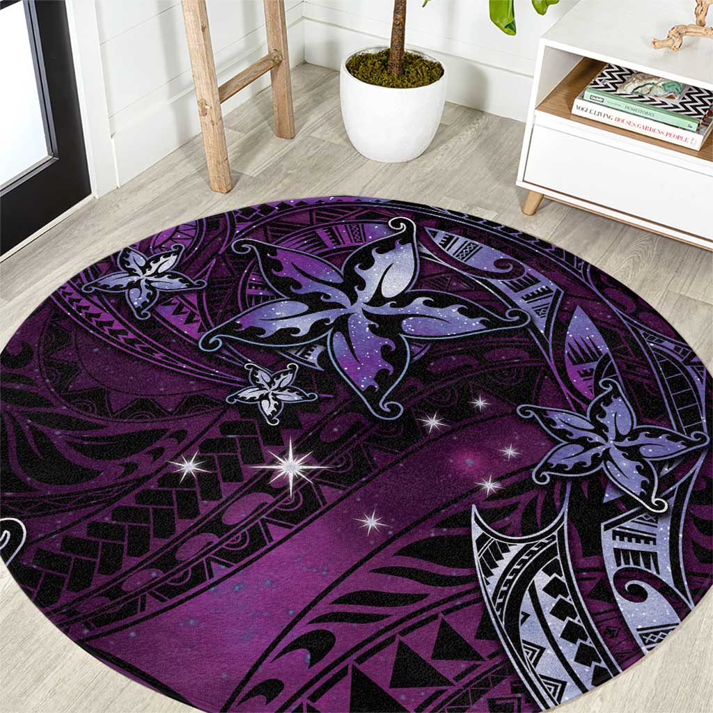 Hawaii Makahiki Season Round Carpet Floral Tribal Tattoo Purple Galaxy LT05 Purple - Polynesian Pride