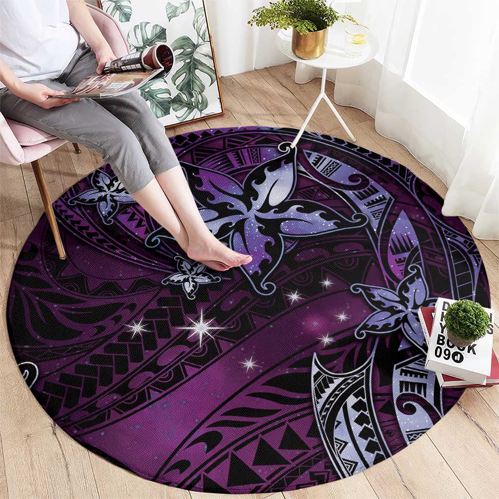 Hawaii Makahiki Season Round Carpet Floral Tribal Tattoo Purple Galaxy LT05 - Polynesian Pride
