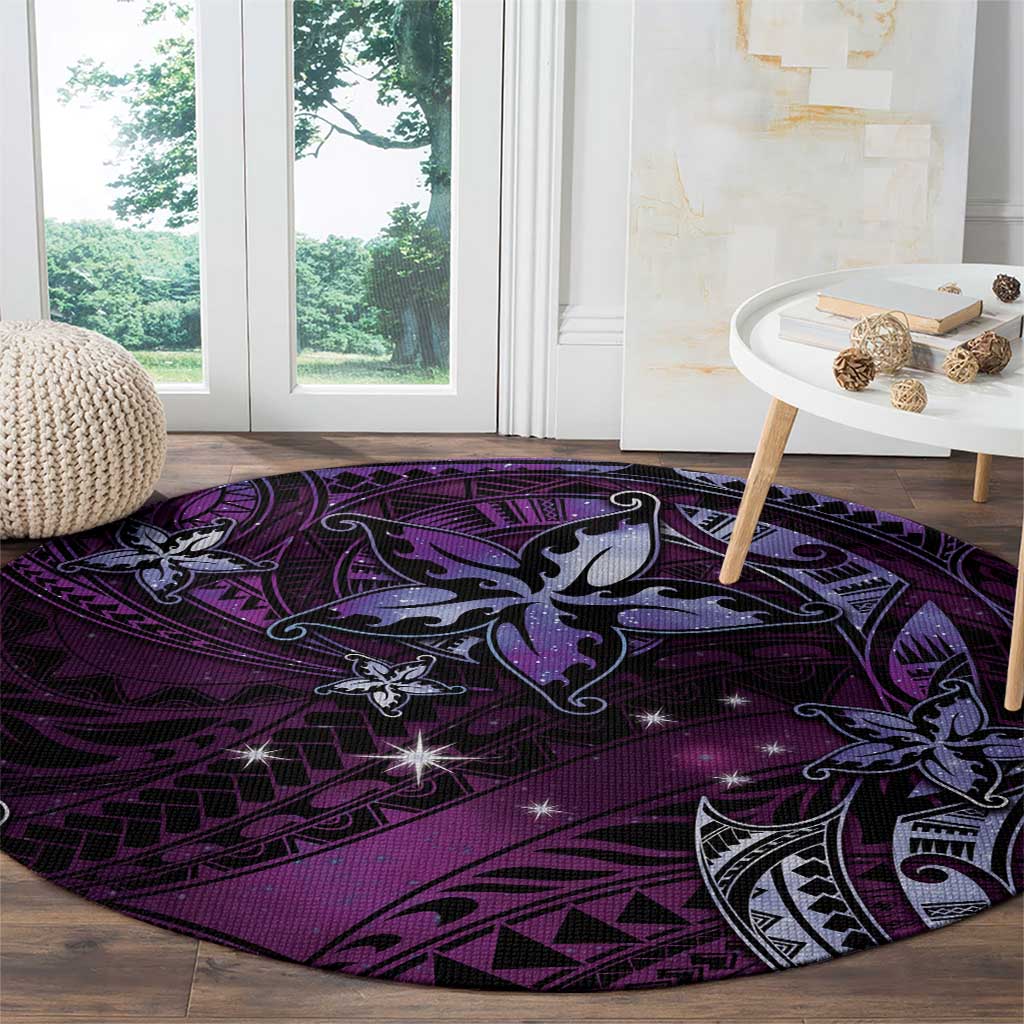 Hawaii Makahiki Season Round Carpet Floral Tribal Tattoo Purple Galaxy LT05 - Polynesian Pride