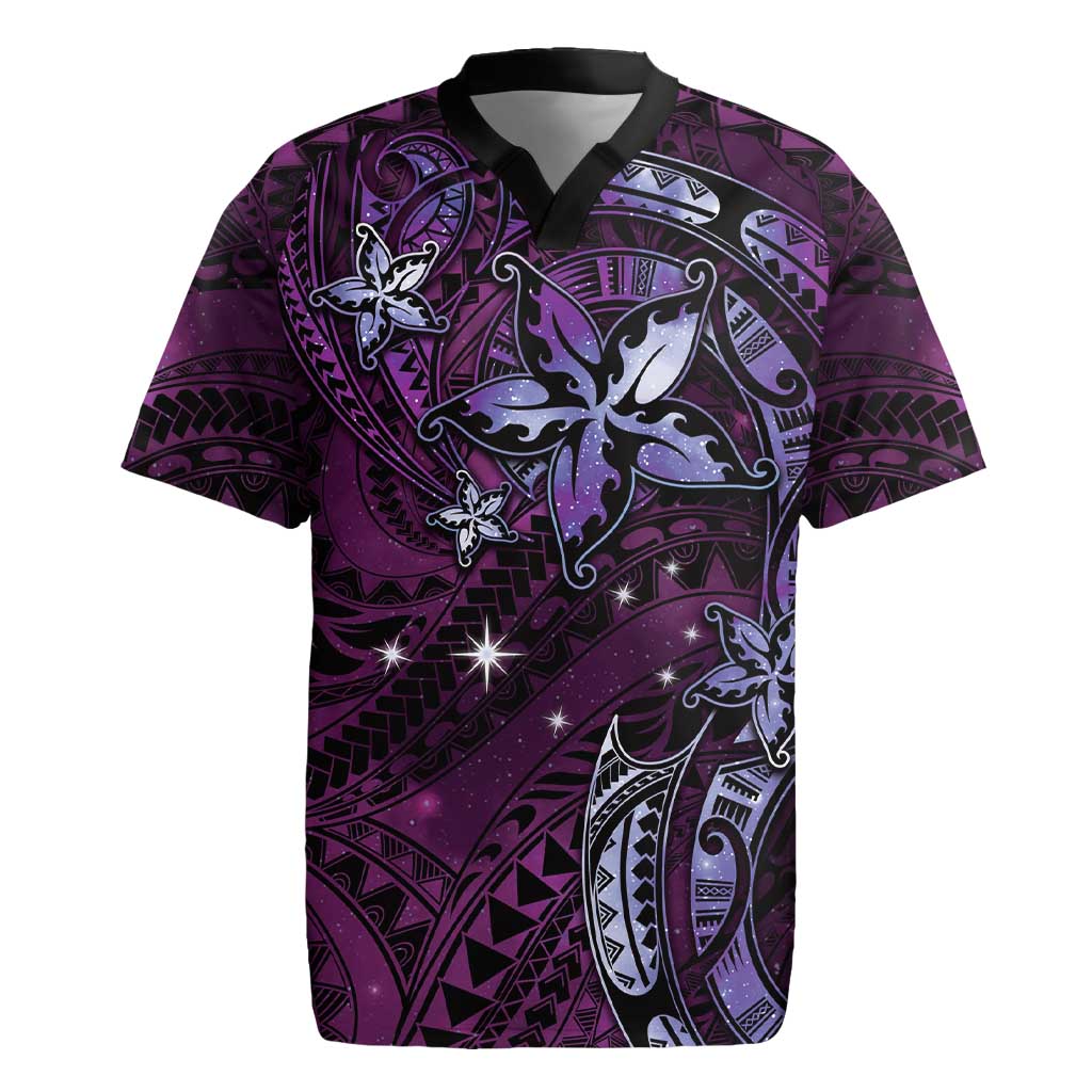 Hawaii Makahiki Season Rugby Jersey Floral Tribal Tattoo Purple Galaxy