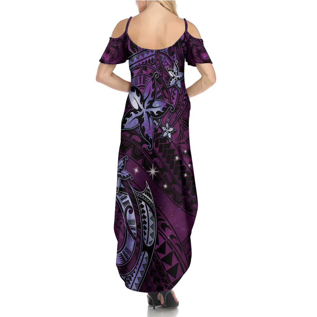 Hawaii Makahiki Season Summer Maxi Dress Floral Tribal Tattoo Purple Galaxy