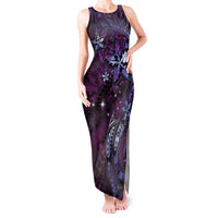 Hawaii Makahiki Season Tank Maxi Dress Floral Tribal Tattoo Purple Galaxy