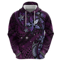 Hawaii Makahiki Season Zip Hoodie Floral Tribal Tattoo Purple Galaxy