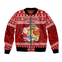 Personalized Tonga Christmas Bomber Jacket Kilisimasi Fiefia Santas Coat Of Arms LT05 Unisex Red - Polynesian Pride