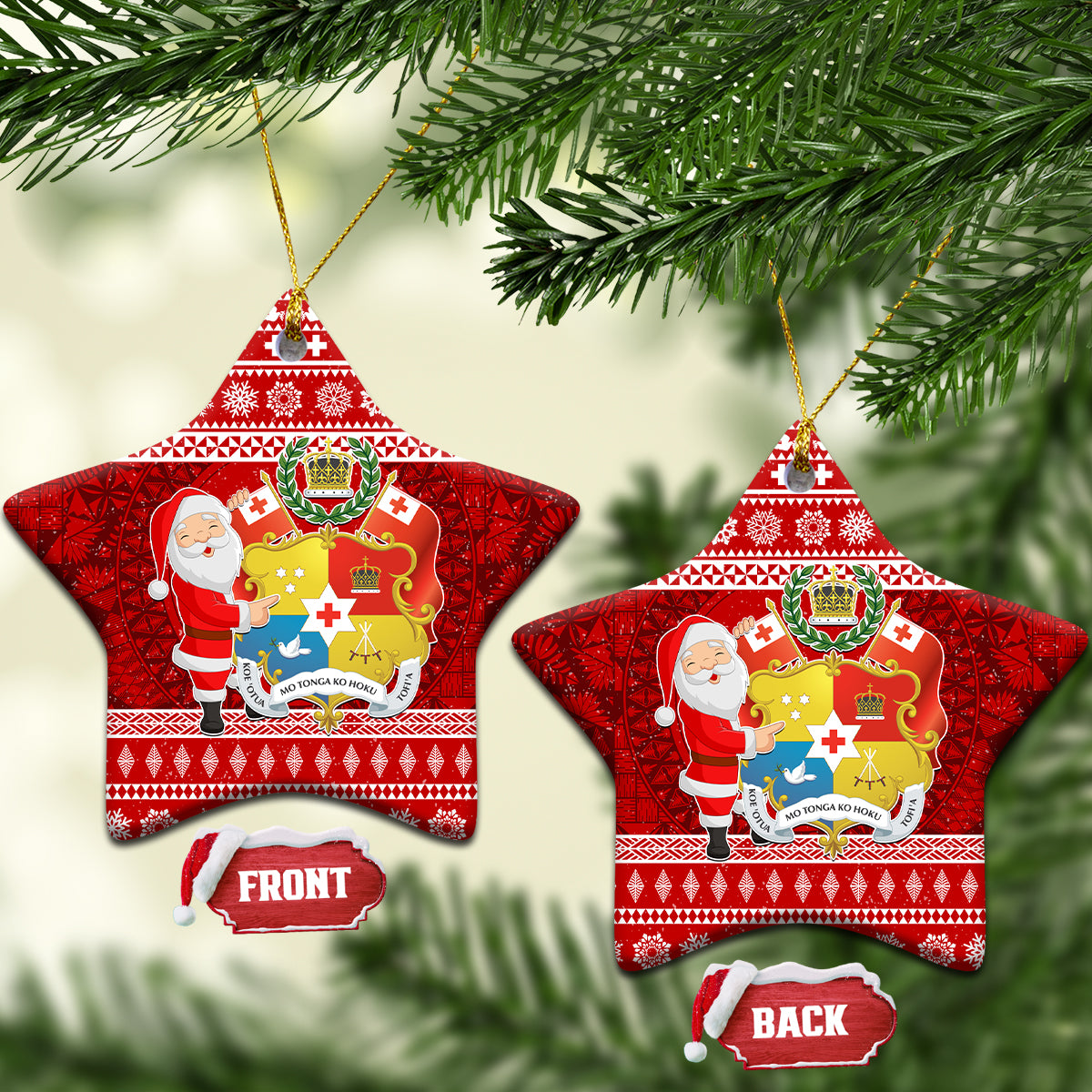 Tonga Christmas Ceramic Ornament Kilisimasi Fiefia Santas Coat Of Arms LT05 Star Red - Polynesian Pride