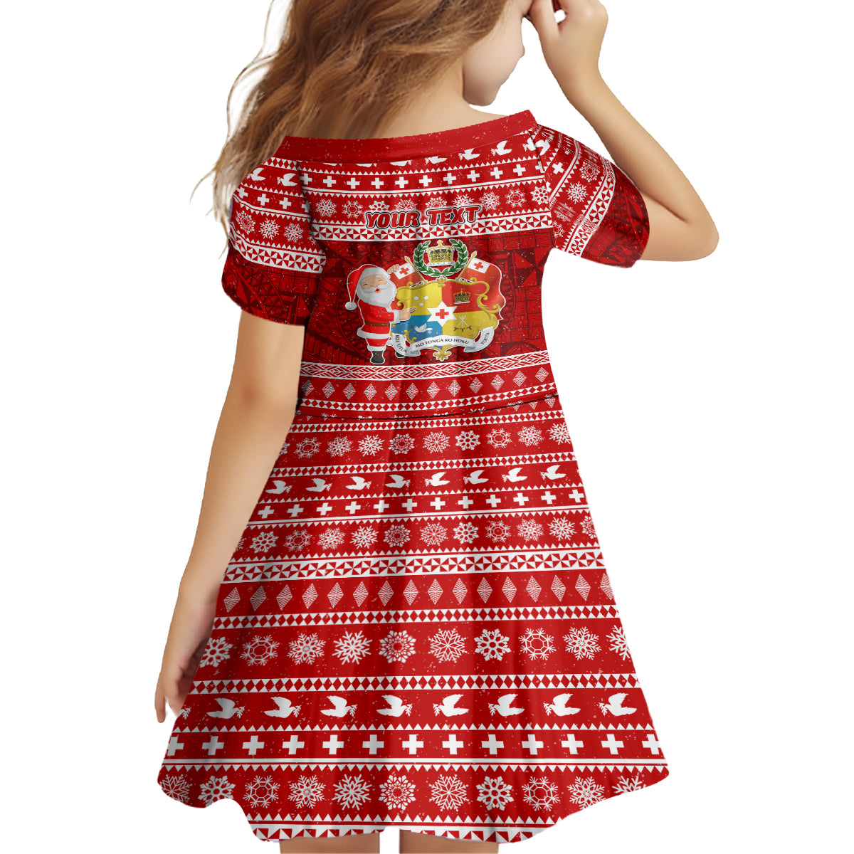 Personalized Tonga Christmas Kid Short Sleeve Dress Kilisimasi Fiefia Santas Coat Of Arms LT05 - Polynesian Pride
