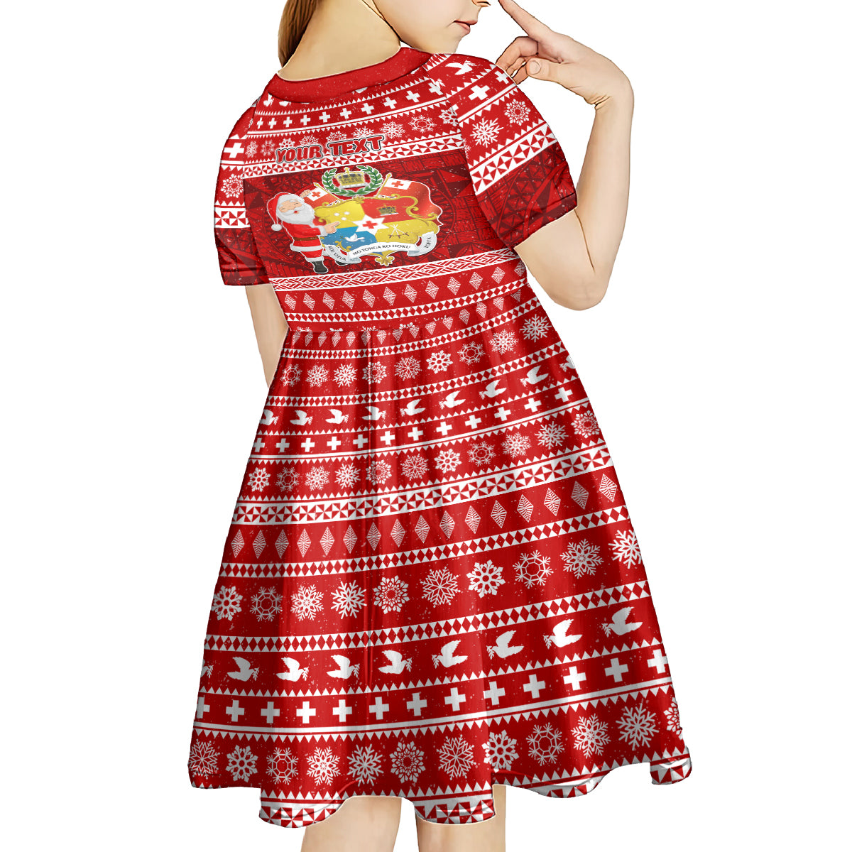 Personalized Tonga Christmas Kid Short Sleeve Dress Kilisimasi Fiefia Santas Coat Of Arms LT05 - Polynesian Pride