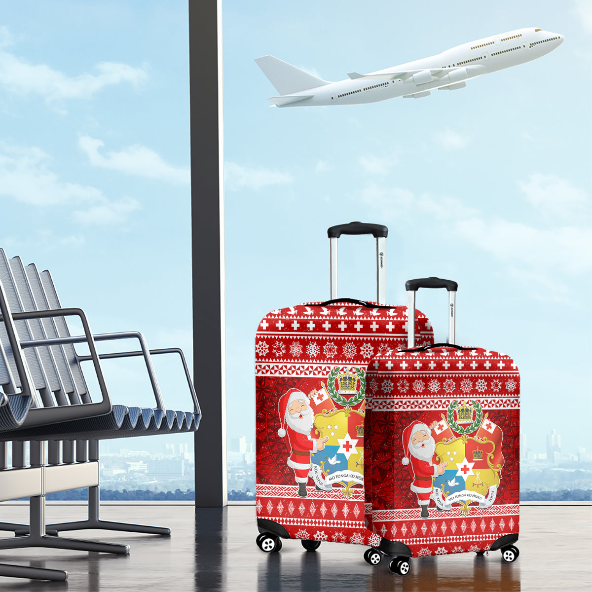 Tonga Christmas Luggage Cover Kilisimasi Fiefia Santas Coat Of Arms LT05 - Polynesian Pride