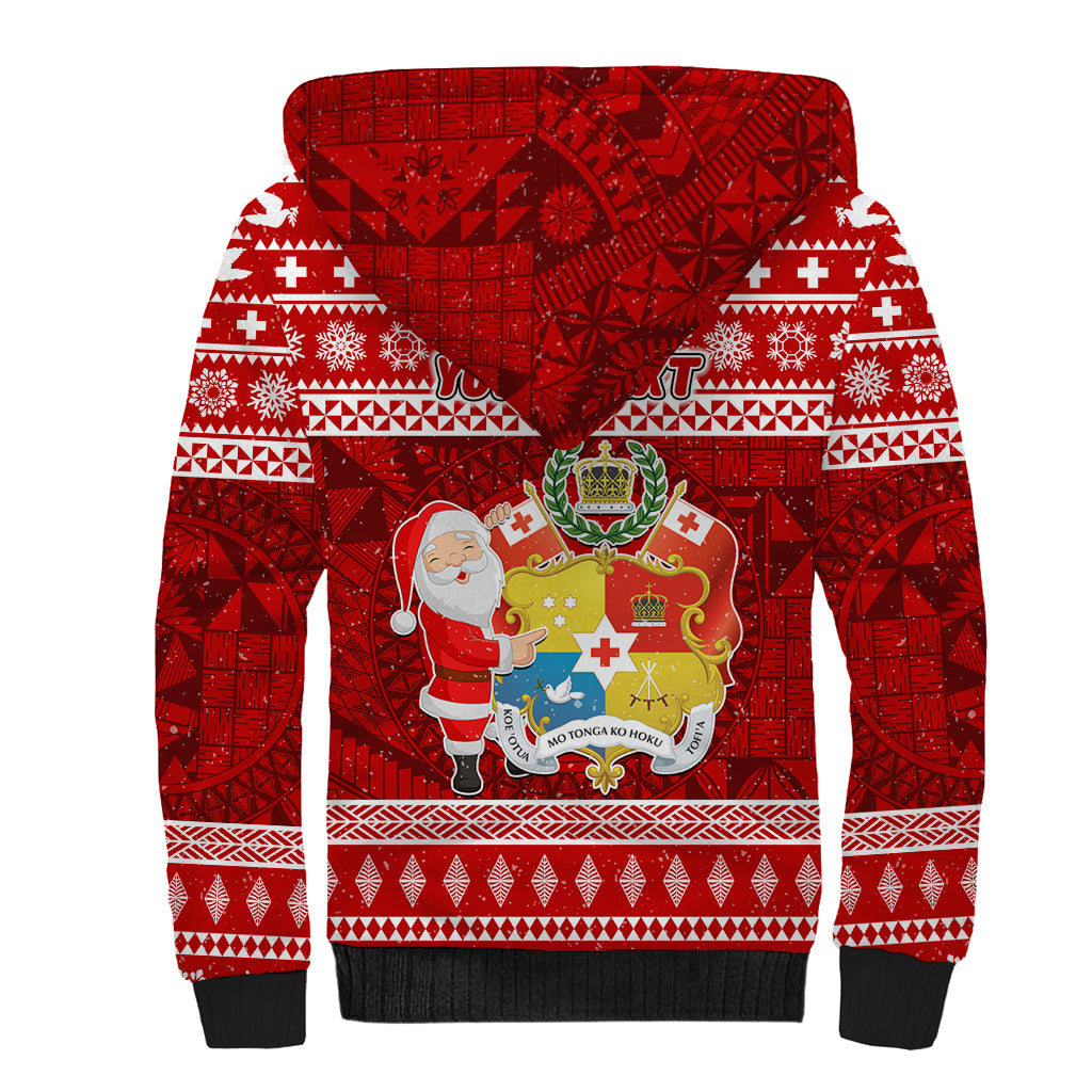 Personalized Tonga Christmas Sherpa Hoodie Kilisimasi Fiefia Santas Coat Of Arms LT05 - Polynesian Pride