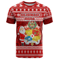 Personalized Tonga Christmas T Shirt Kilisimasi Fiefia Santas Coat Of Arms LT05 Red - Polynesian Pride
