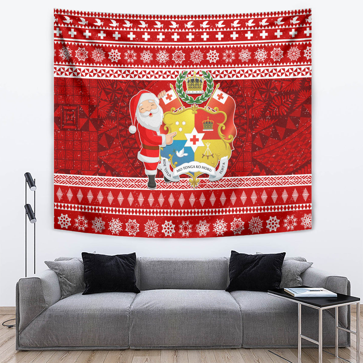 Tonga Christmas Tapestry Kilisimasi Fiefia Santas Coat Of Arms LT05 - Polynesian Pride