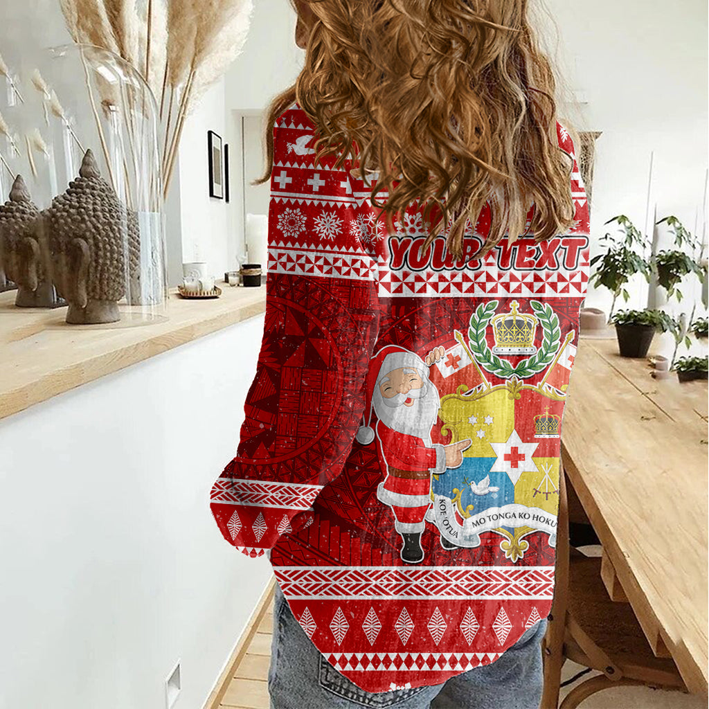 Personalized Tonga Christmas Women Casual Shirt Kilisimasi Fiefia Santas Coat Of Arms LT05 - Polynesian Pride