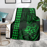 Hawaii Hauoli Makahiki Hou Blanket Lono Hawaiian God Kakau Polynesian Tribal Green LT05 - Polynesian Pride