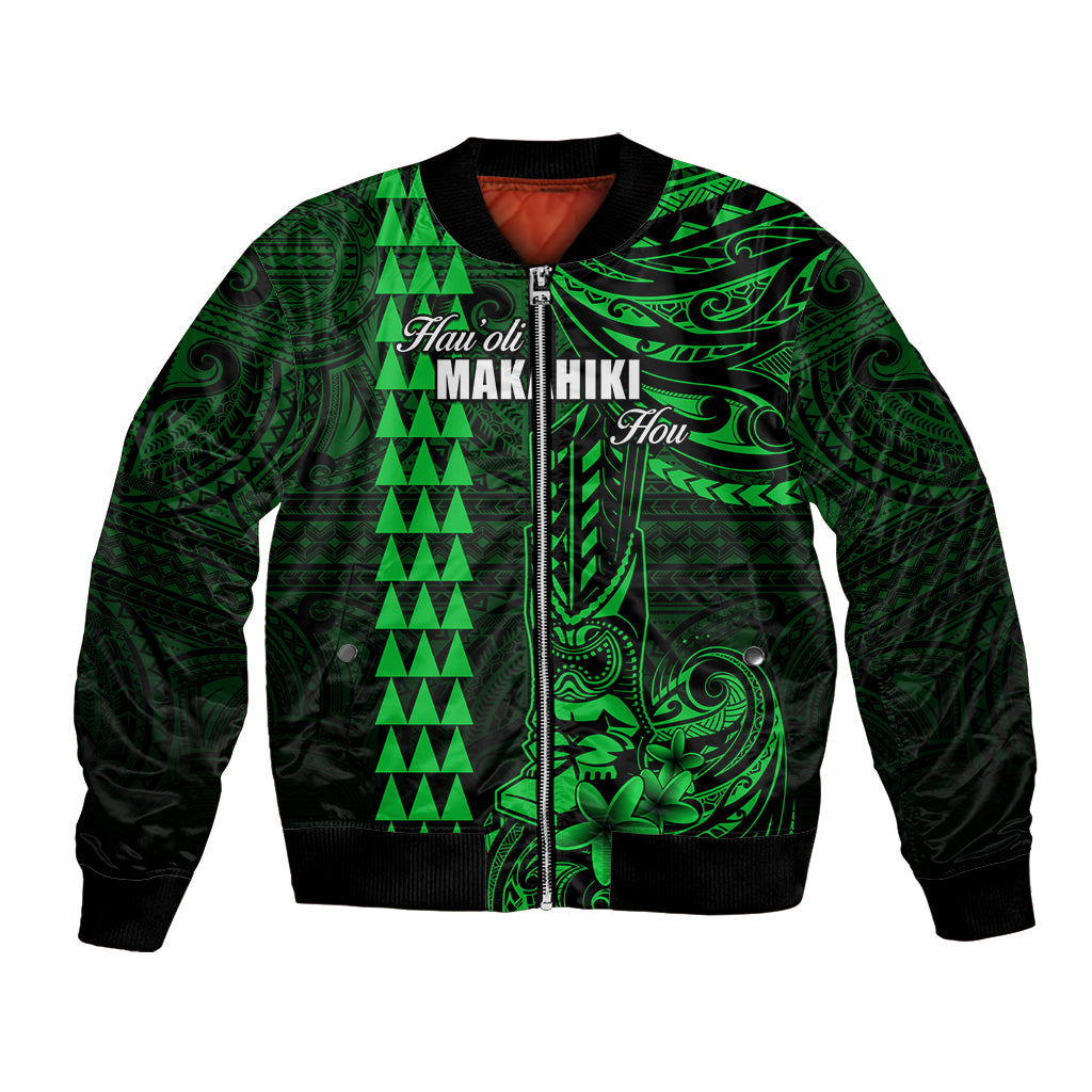 Personalized Hawaii Hauoli Makahiki Hou Bomber Jacket Lono Hawaiian God Kakau Polynesian Tribal Green LT05 Unisex Green - Polynesian Pride