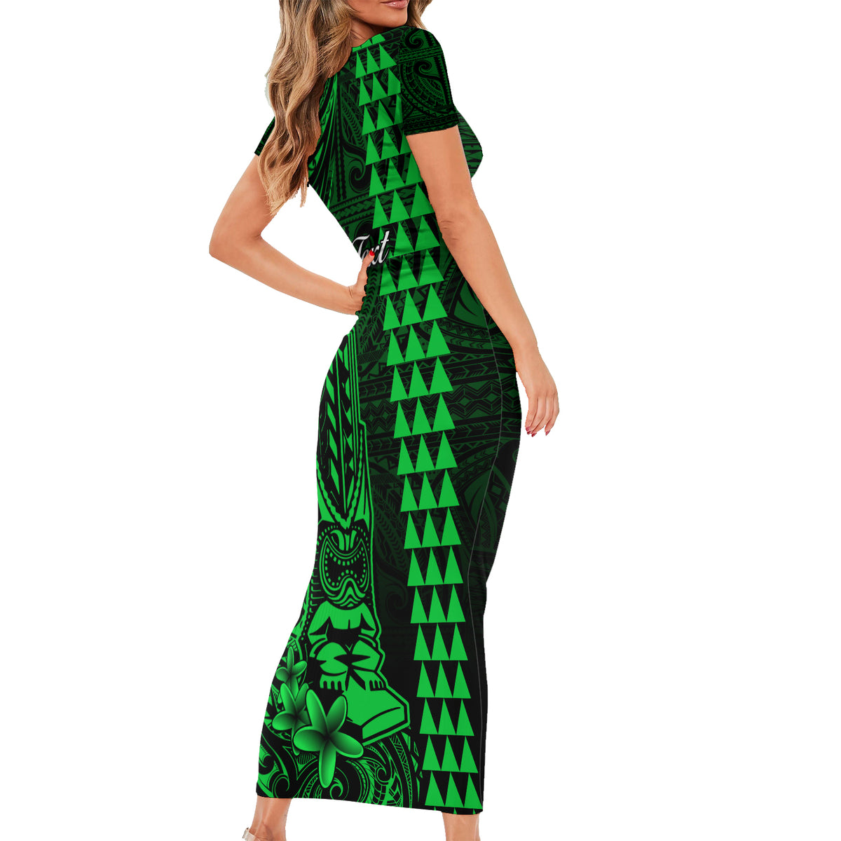 Personalized Hawaii Hauoli Makahiki Hou Family Matching Short Sleeve Bodycon Dress and Hawaiian Shirt Lono Hawaiian God Kakau Polynesian Tribal Green LT05 - Polynesian Pride
