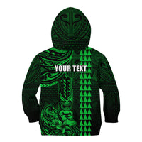 Personalized Hawaii Hauoli Makahiki Hou Kid Hoodie Lono Hawaiian God Kakau Polynesian Tribal Green LT05 - Polynesian Pride