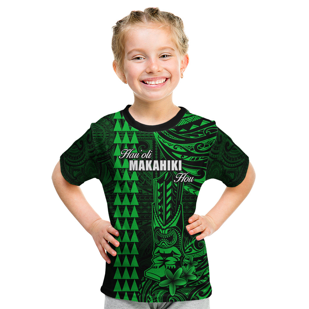 Personalized Hawaii Hauoli Makahiki Hou Kid T Shirt Lono Hawaiian God Kakau Polynesian Tribal Green LT05 Green - Polynesian Pride