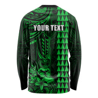 Personalized Hawaii Hauoli Makahiki Hou Long Sleeve Shirt Lono Hawaiian God Kakau Polynesian Tribal Green LT05 - Polynesian Pride