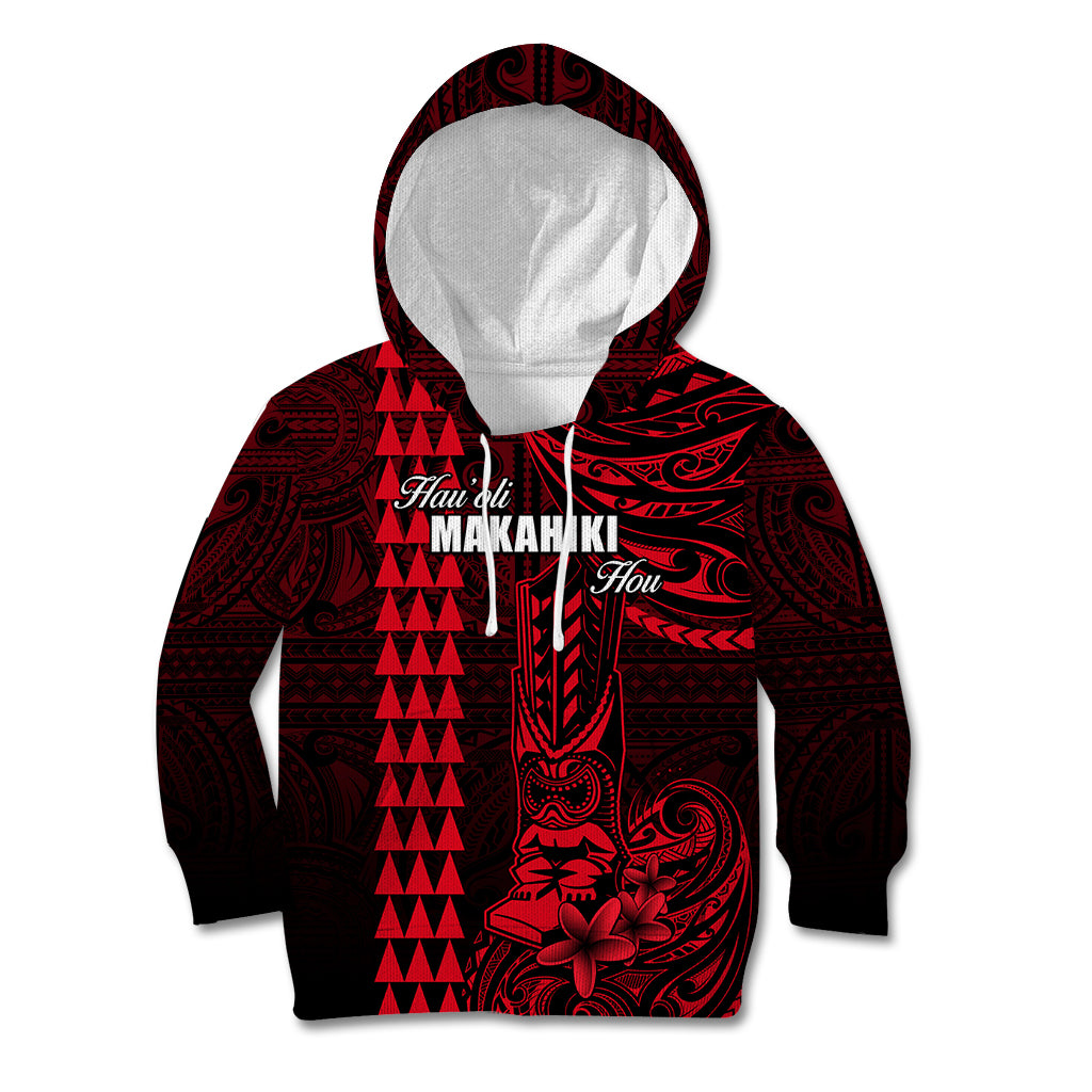 Personalized Hawaii Hauoli Makahiki Hou Kid Hoodie Lono Hawaiian God Kakau Polynesian Tribal Red LT05 Hoodie Red - Polynesian Pride