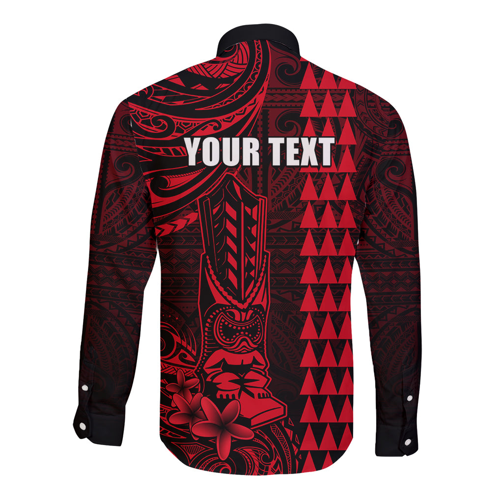 Personalized Hawaii Hauoli Makahiki Hou Long Sleeve Button Shirt Lono Hawaiian God Kakau Polynesian Tribal Red LT05 - Polynesian Pride
